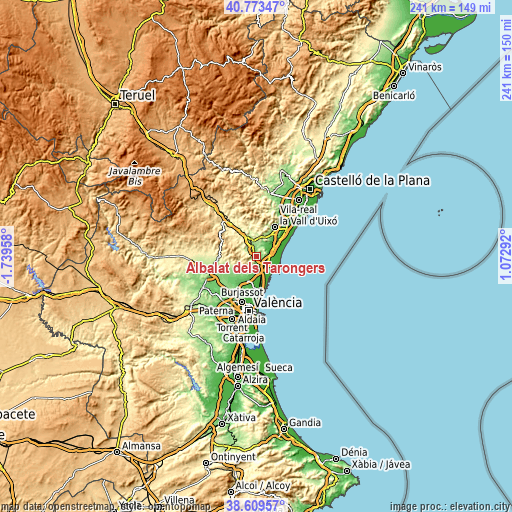 Topographic map of Albalat dels Tarongers