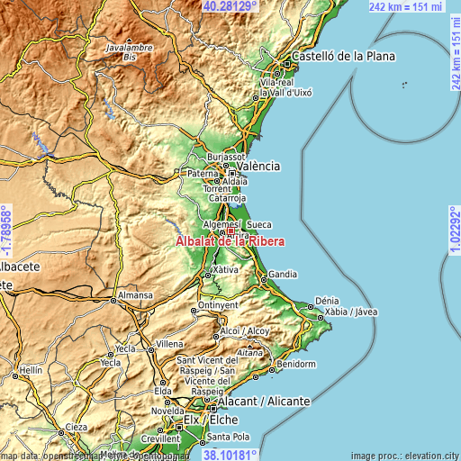 Topographic map of Albalat de la Ribera