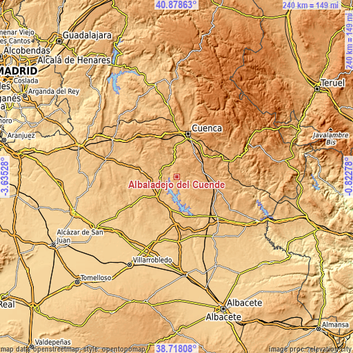 Topographic map of Albaladejo del Cuende