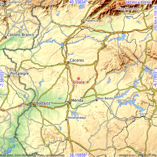 Topographic map of Albalá