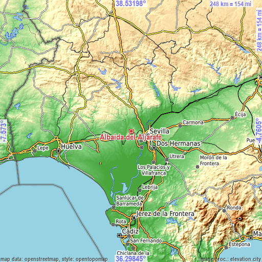 Topographic map of Albaida del Aljarafe