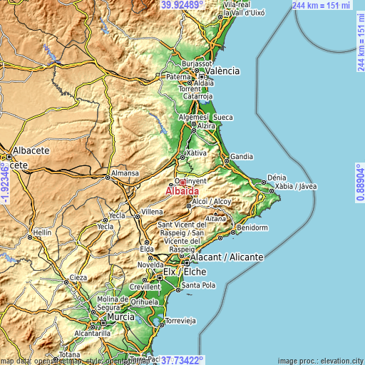 Topographic map of Albaida