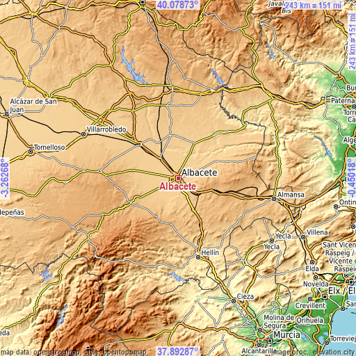 Topographic map of Albacete