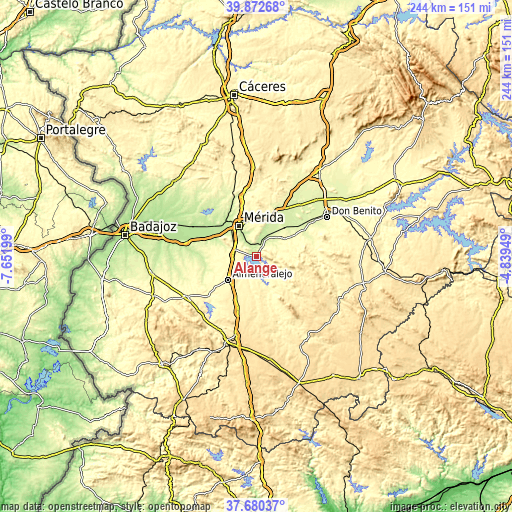 Topographic map of Alange