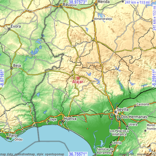 Topographic map of Alájar