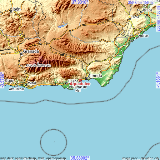 Topographic map of Aguadulce