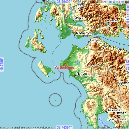 Topographic map of Vartholomió