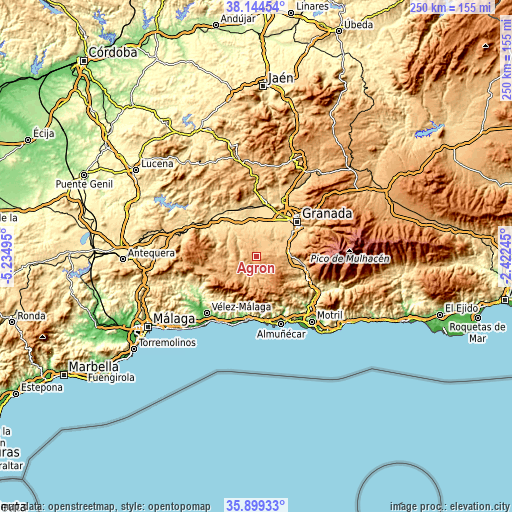 Topographic map of Agrón