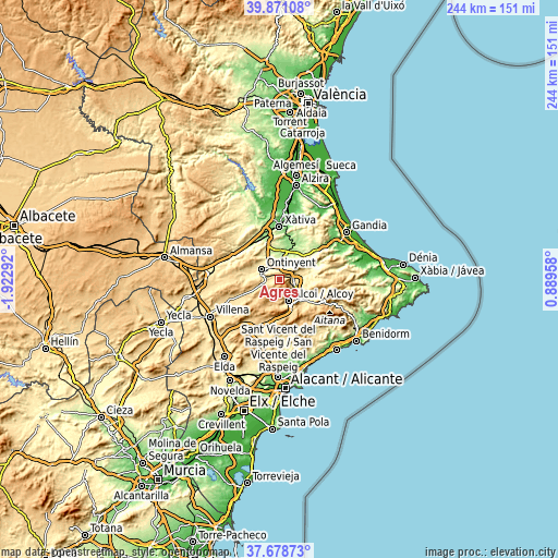 Topographic map of Agres