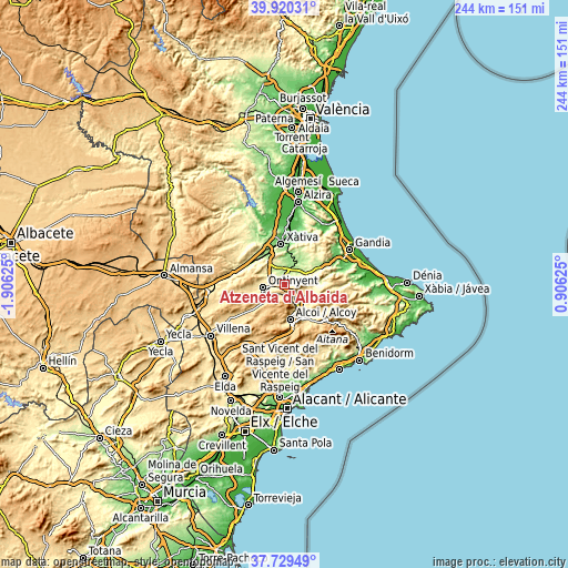 Topographic map of Atzeneta d'Albaida