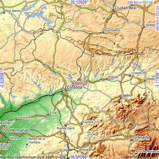 Topographic map of Adamuz