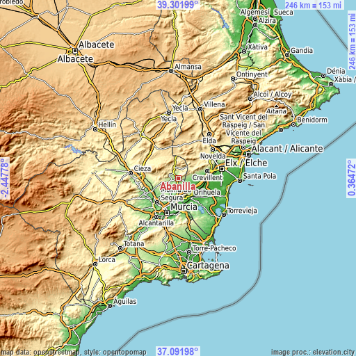 Topographic map of Abanilla