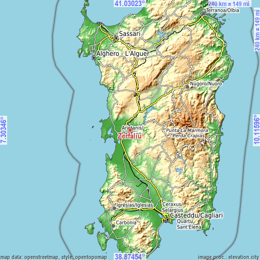 Topographic map of Zerfaliu