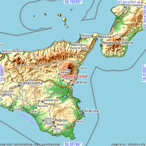 Topographic map of Zafferana Etnea