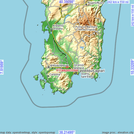 Topographic map of Villaspeciosa