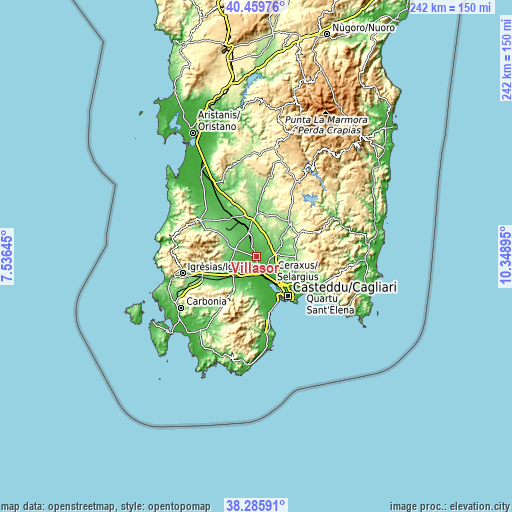 Topographic map of Villasor