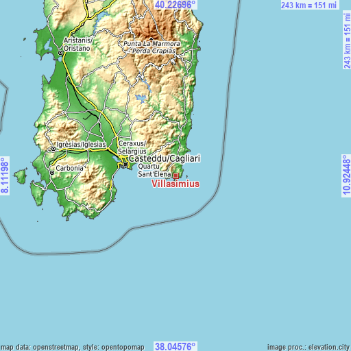 Topographic map of Villasimius