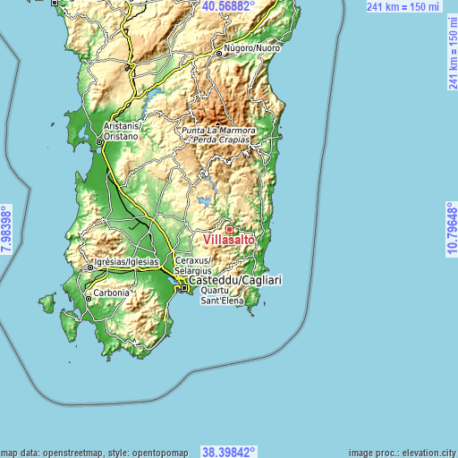 Topographic map of Villasalto