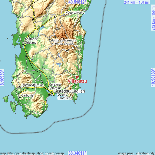 Topographic map of Villaputzu