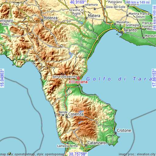 Topographic map of Villapiana