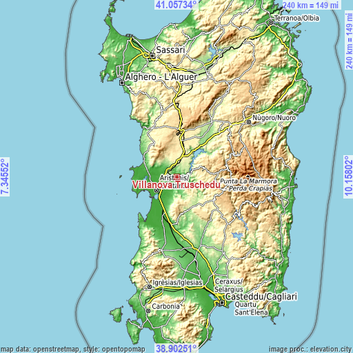 Topographic map of Villanova Truschedu