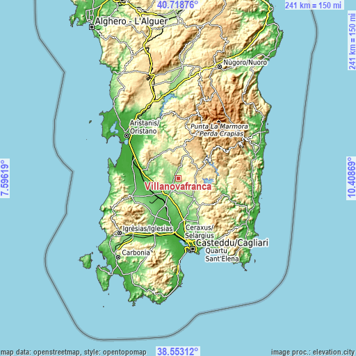 Topographic map of Villanovafranca