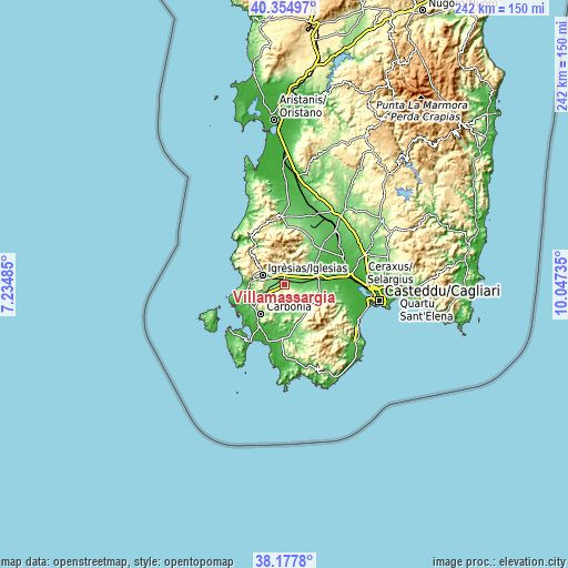 Topographic map of Villamassargia