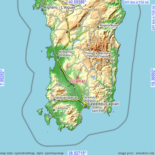 Topographic map of Villamar