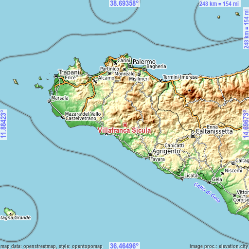 Topographic map of Villafranca Sicula