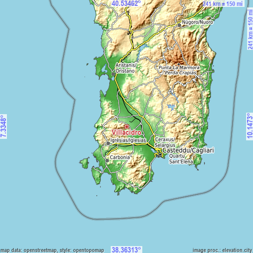 Topographic map of Villacidro