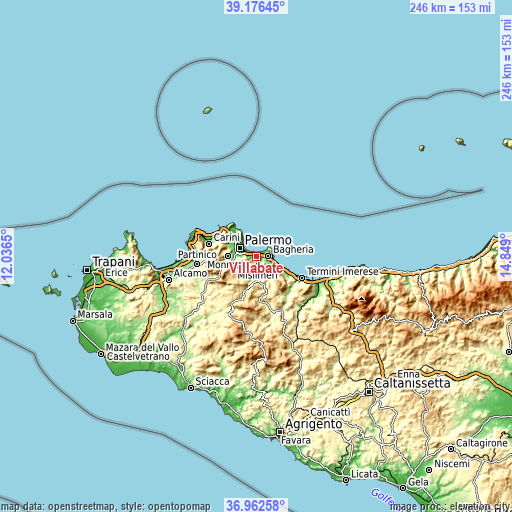 Topographic map of Villabate