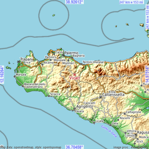 Topographic map of Vicari