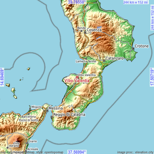 Topographic map of Vibo Valentia