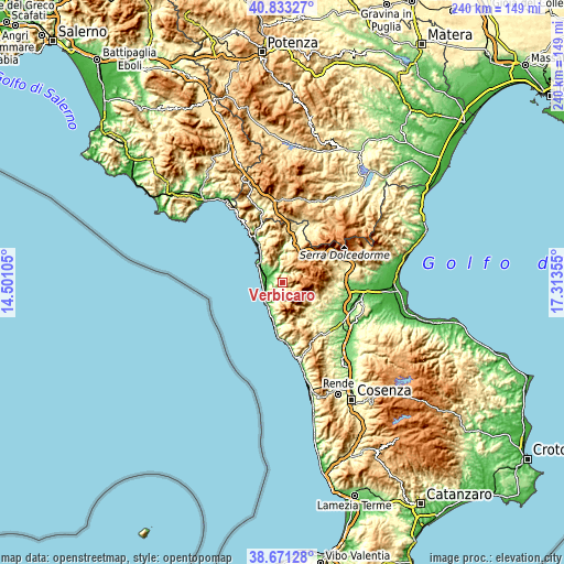 Topographic map of Verbicaro