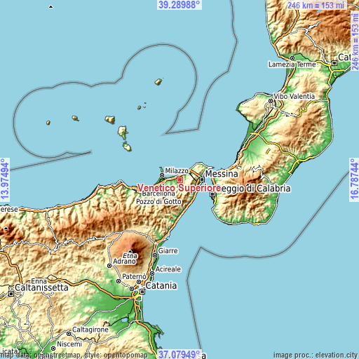 Topographic map of Venetico Superiore