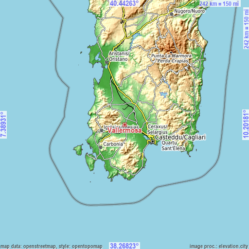 Topographic map of Vallermosa