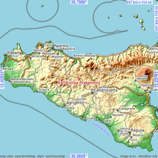 Topographic map of Vallelunga Pratameno