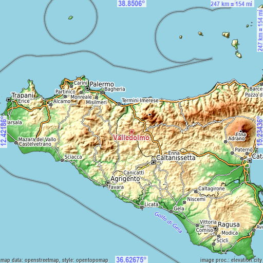 Topographic map of Valledolmo