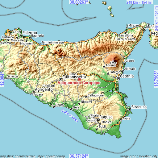 Topographic map of Valguarnera Caropepe