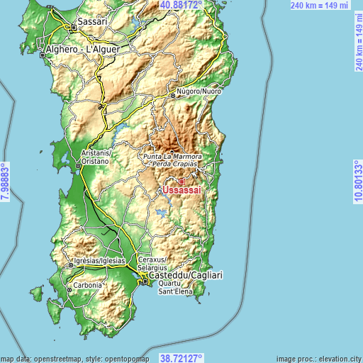 Topographic map of Ussassai