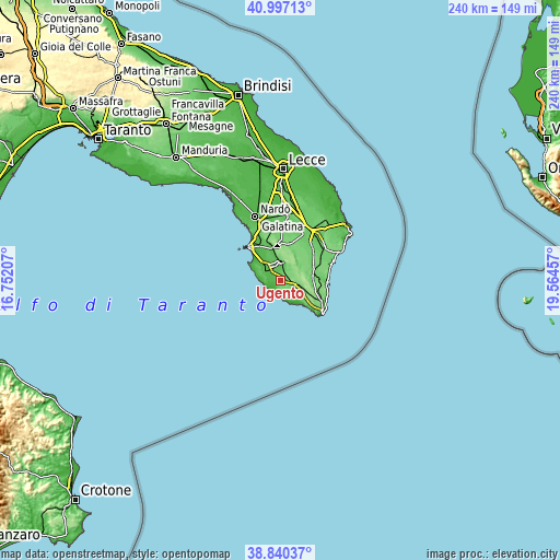 Topographic map of Ugento