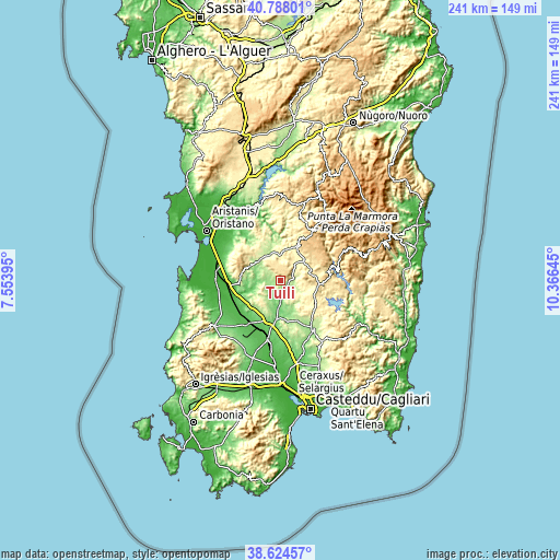 Topographic map of Tuili