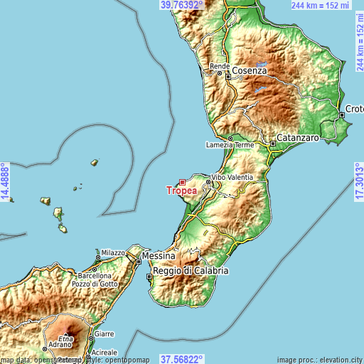 Topographic map of Tropea