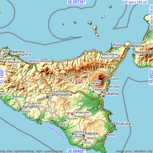 Topographic map of Troina