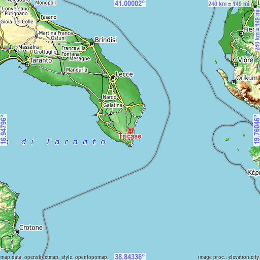 Topographic map of Tricase