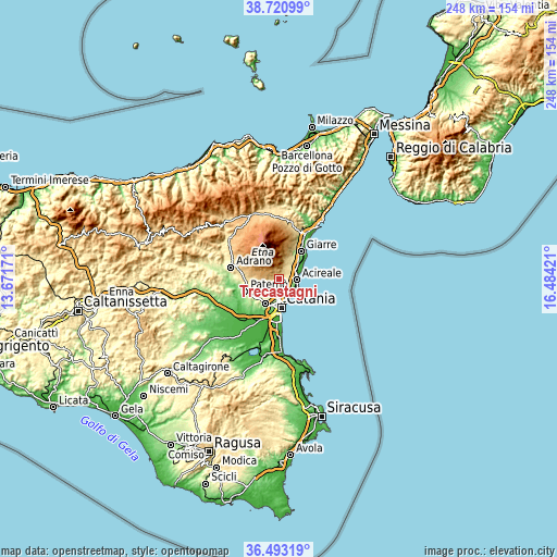 Topographic map of Trecastagni