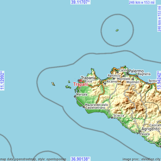 Topographic map of Trapani
