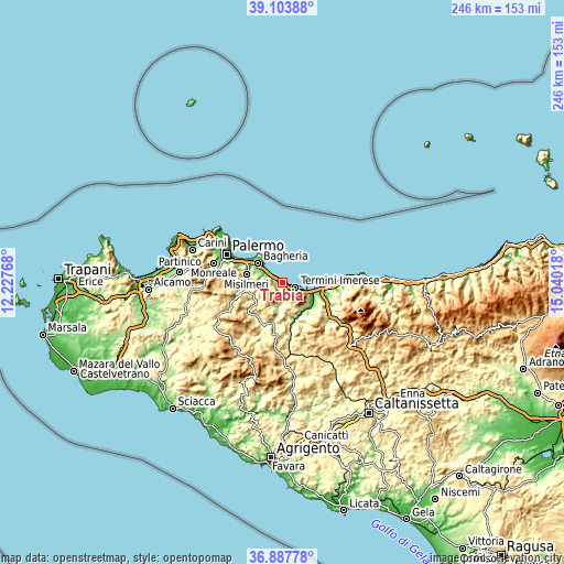 Topographic map of Trabia