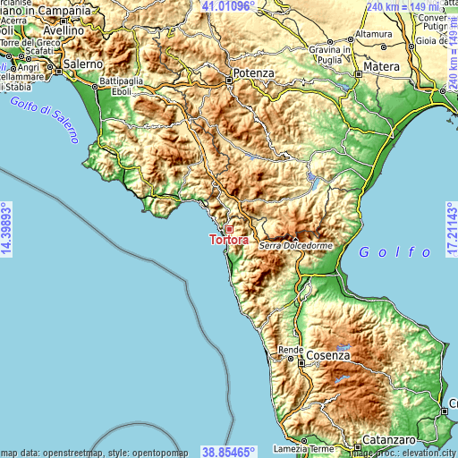 Topographic map of Tortora