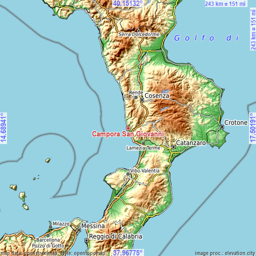 Topographic map of Campora San Giovanni